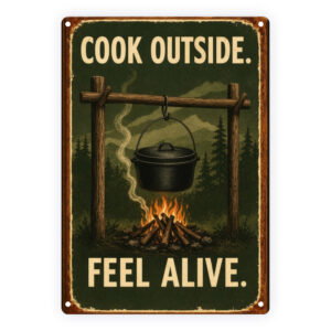Decoratiebord: Cook outside. Feel alive.